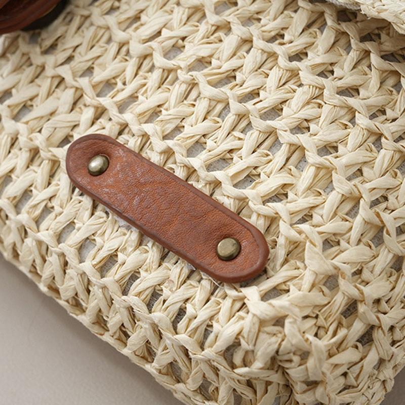 Vintage Crossbody Straw Bag For Women - Khaki
