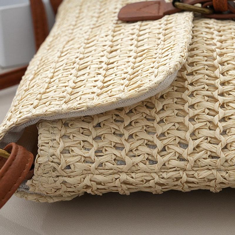 Vintage Crossbody Straw Bag For Women - Khaki