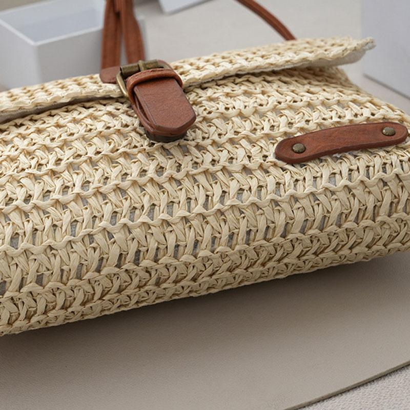 Vintage Crossbody Straw Bag For Women - Khaki