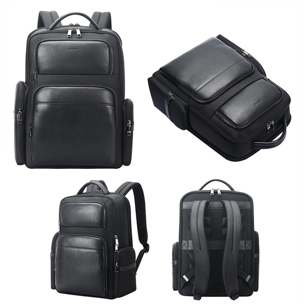 Large-capacity Business Laptop Backpack with Usb & Type-c Port - First-layer Cowhide Black