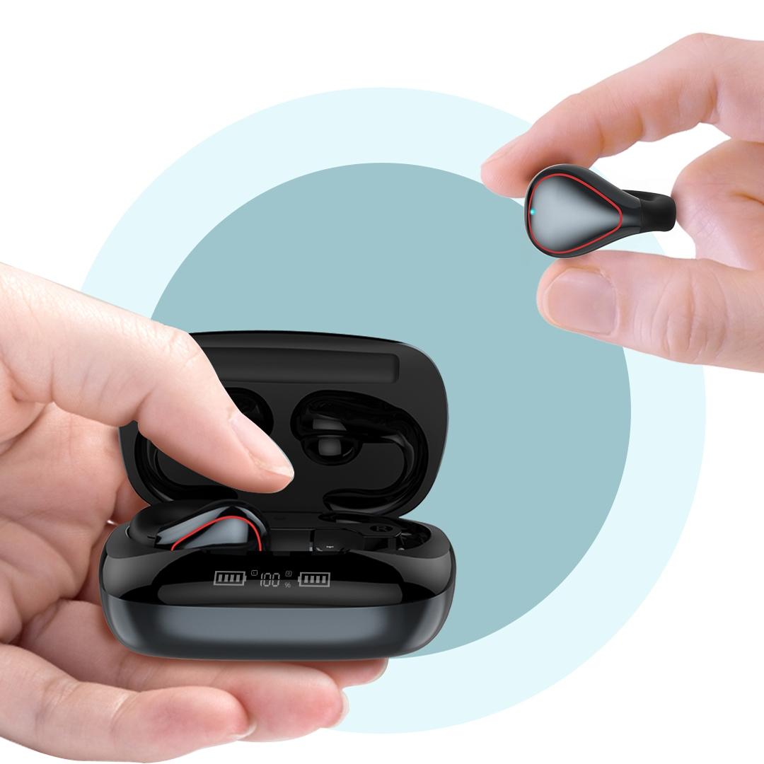 Wireless T20 Tws Bluetooth Earphones with Led Display & Charging Box - Black