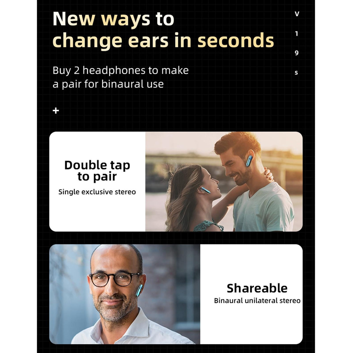 Business Style Bluetooth 5.0 Earphone with Fingerprint Touch - Black