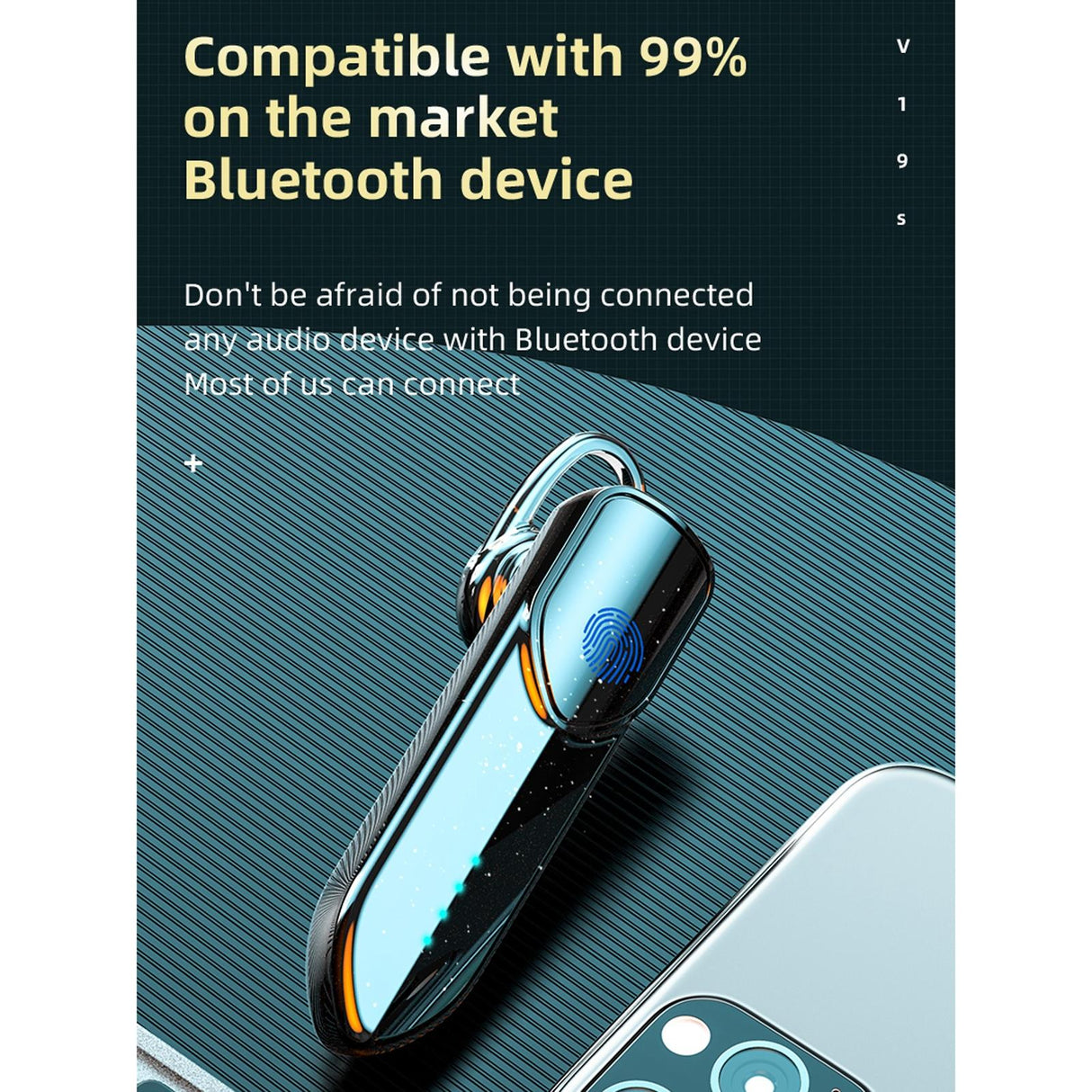 Business Style Bluetooth 5.0 Earphone with Fingerprint Touch - Black