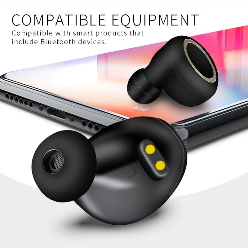 Mini Invisible Tws Bluetooth 5.0 Earphones with Charging Box & Mic - Black