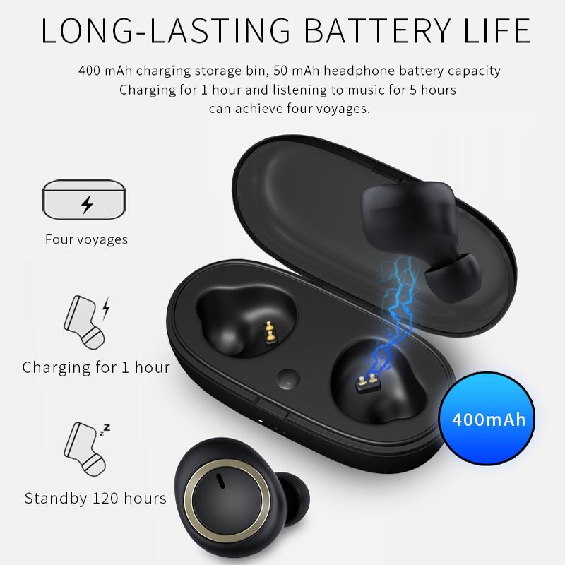 Mini Invisible Tws Bluetooth 5.0 Earphones with Charging Box & Mic - Black