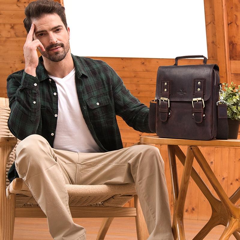 Brown Leather Crossbody Backpack For Men