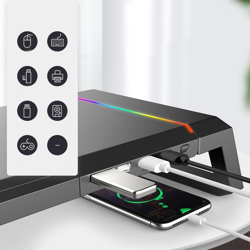 Foldable Laptop Stand with Rgb Lighting & Usb Expansion - Monitor Rack - Moonlight White