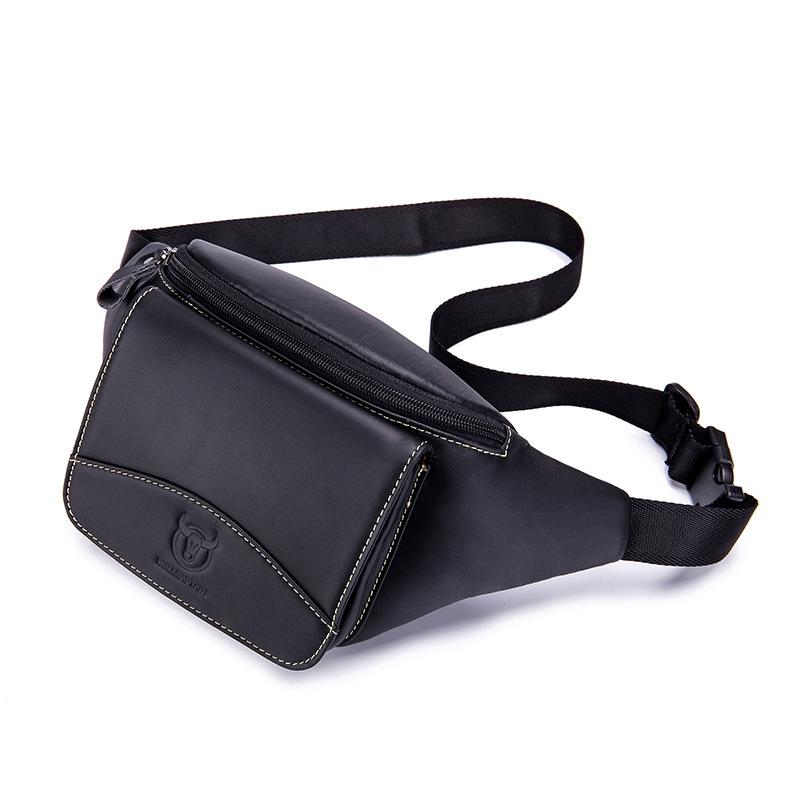 Large Capacity Cowhide Waist Bag For Men - Black
