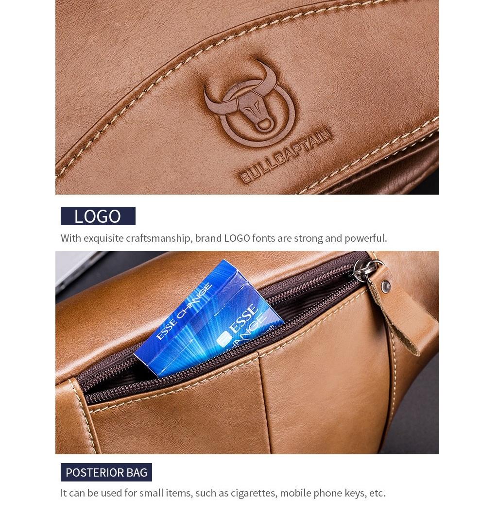 Large Capacity Cowhide Waist Bag For Men - Black