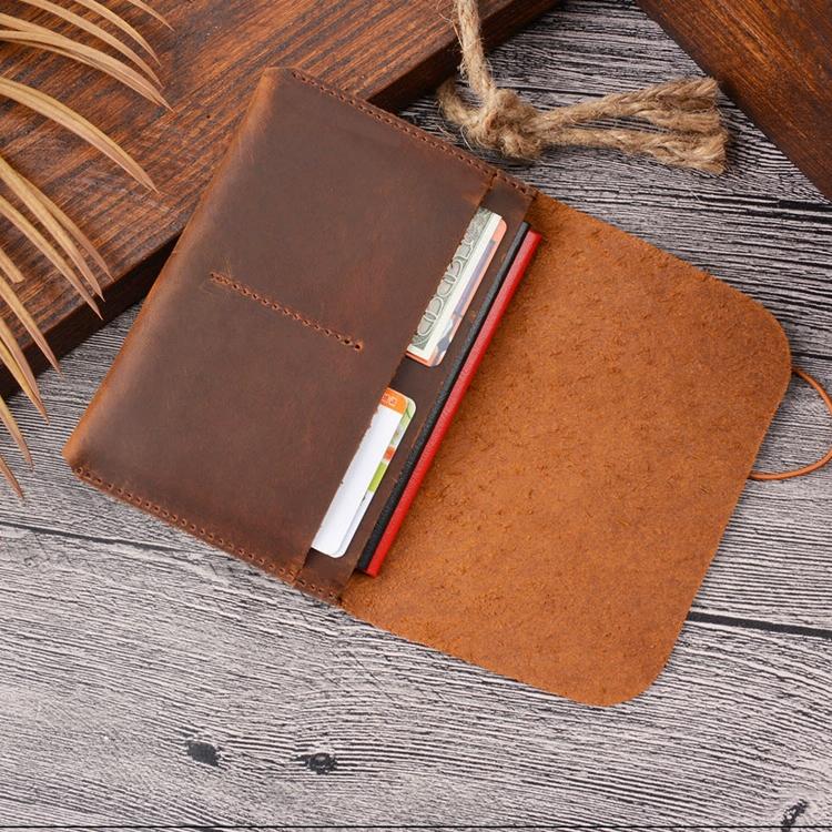 Retro Passport Wallet For Travel Crazy Horse Skin - Brown