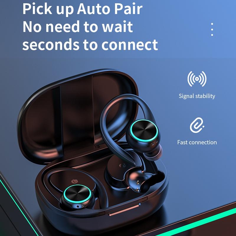 Wireless Bluetooth Earphones with Charging Bin and Digital Display - Black