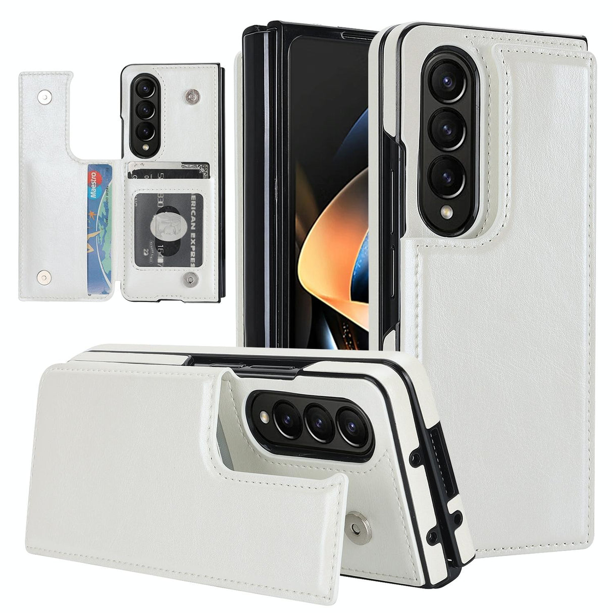 For Samsung Galaxy z Fold4 5G Foldable Phone Case with Double Buckle Card Slot - White