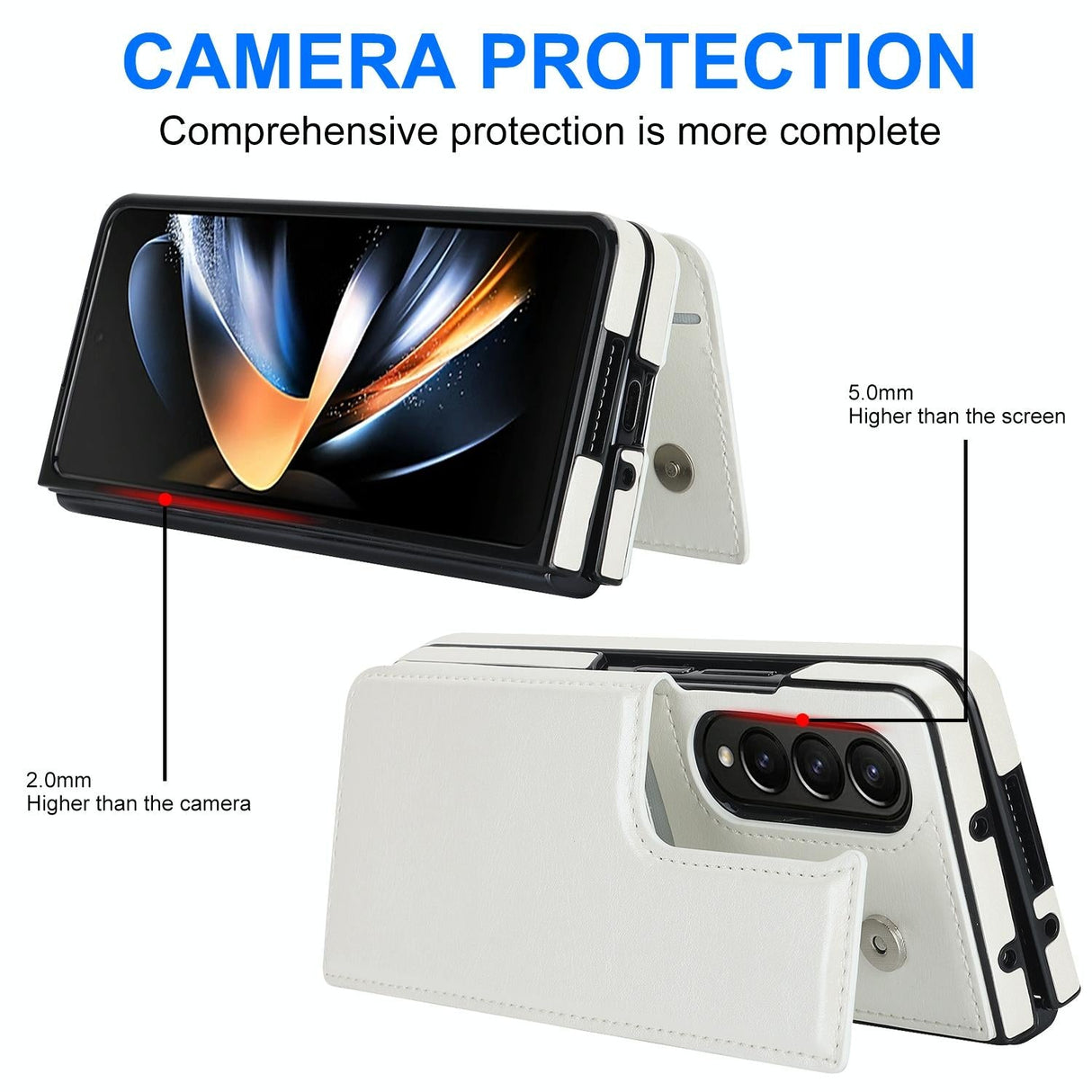 For Samsung Galaxy z Fold4 5G Foldable Phone Case with Double Buckle Card Slot - White