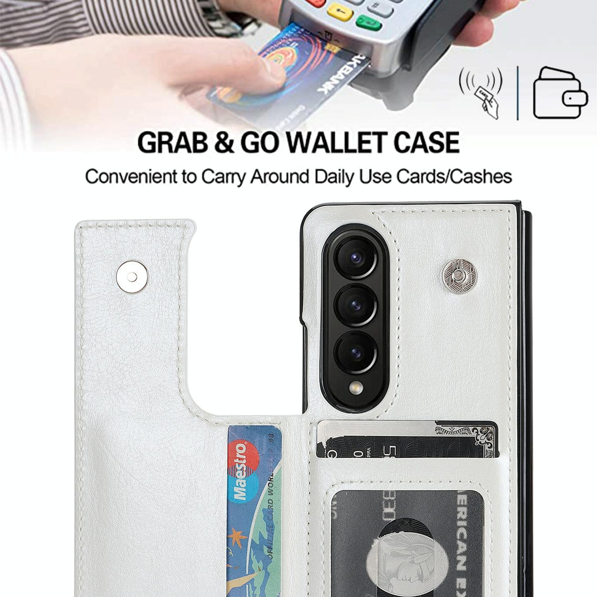 For Samsung Galaxy z Fold4 5G Foldable Phone Case with Double Buckle Card Slot - White