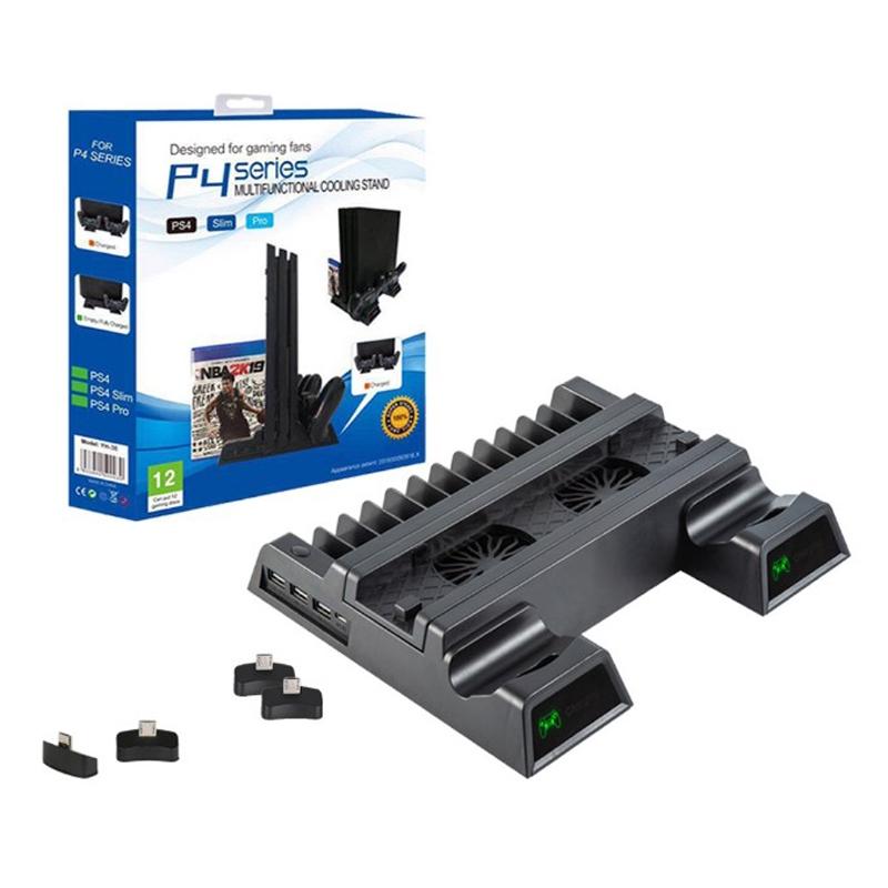 Vertical Cooling Stand with Dual Controller Charger for Ps4 - Black