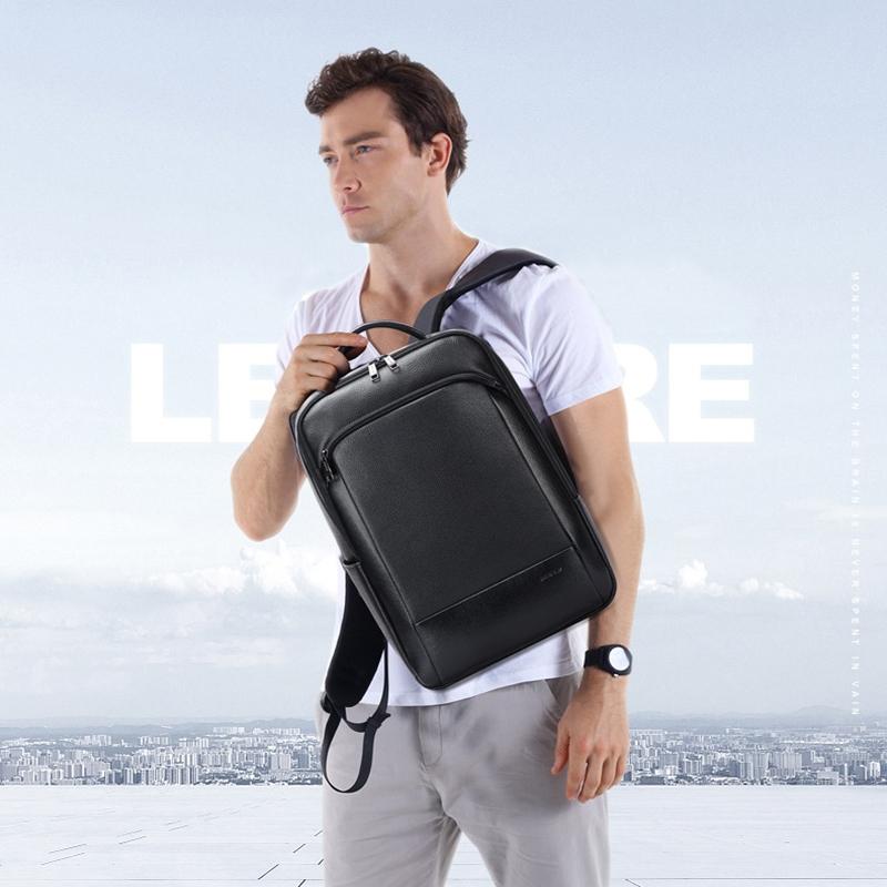 Large Business Laptop Backpack in First-layer Cowhide - Black