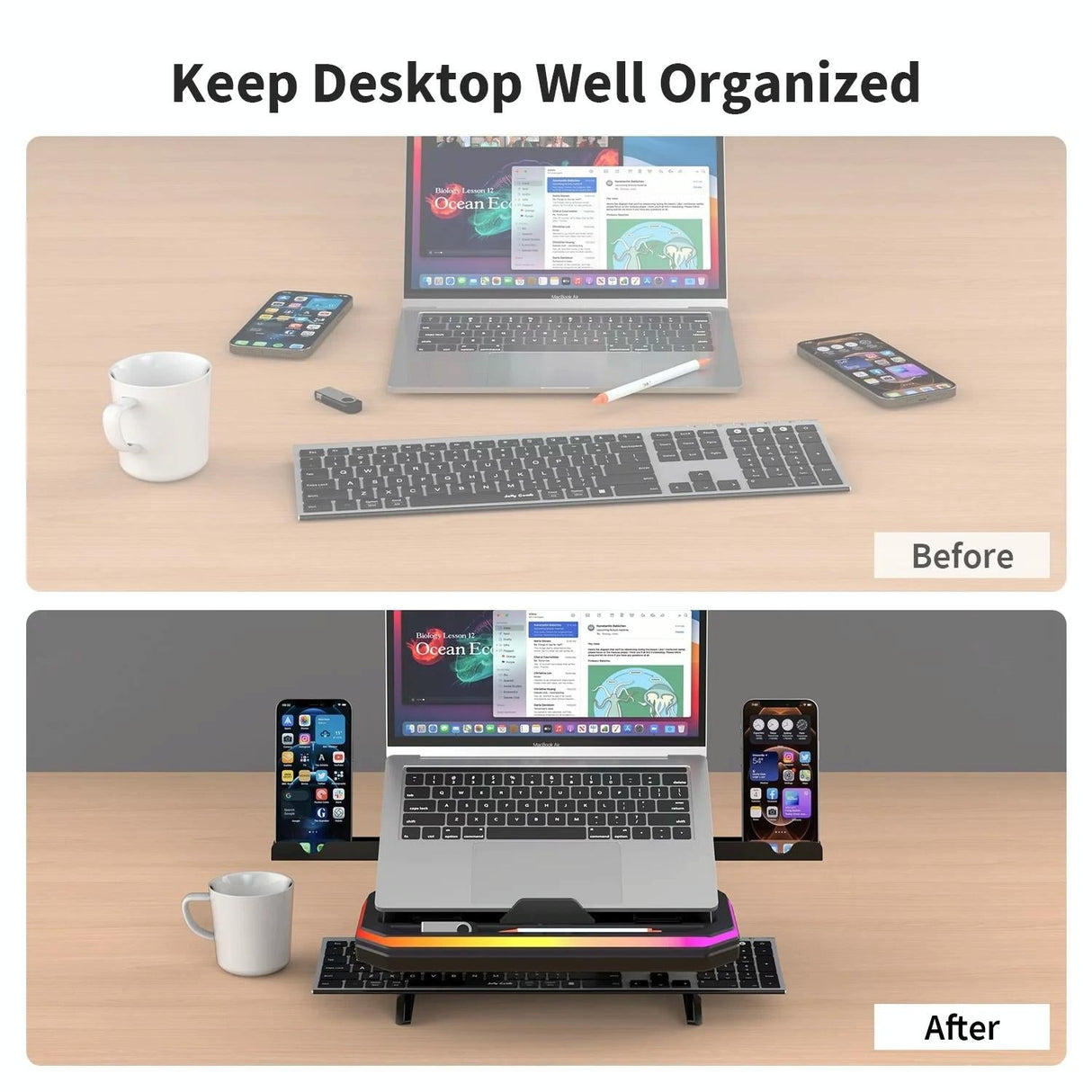 Adjustable Laptop Stand with 9 Levels of Lighting - Black