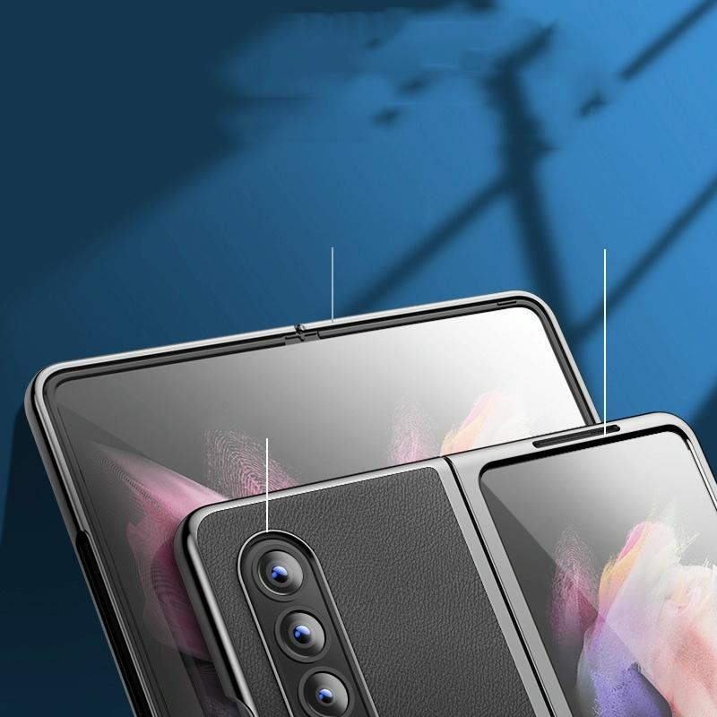 For Samsung Galaxy Z Fold4 5G Leather Plated Phone Cover - Black