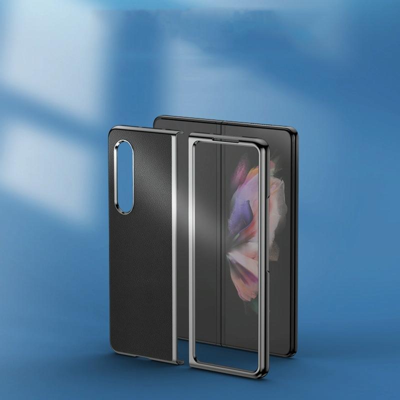 For Samsung Galaxy Z Fold4 5G Leather Plated Phone Cover - Black