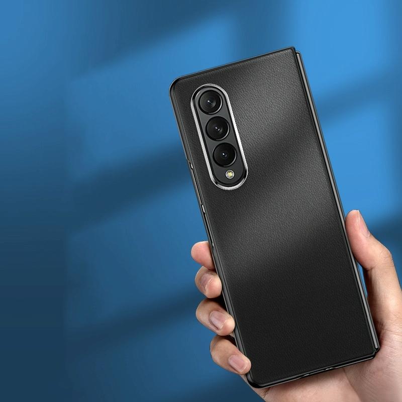 For Samsung Galaxy Z Fold4 5G Leather Plated Phone Cover - Black