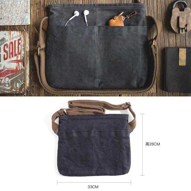Retro Minimalist Oil Wax Canvas Shoulder Bag Dark Gray