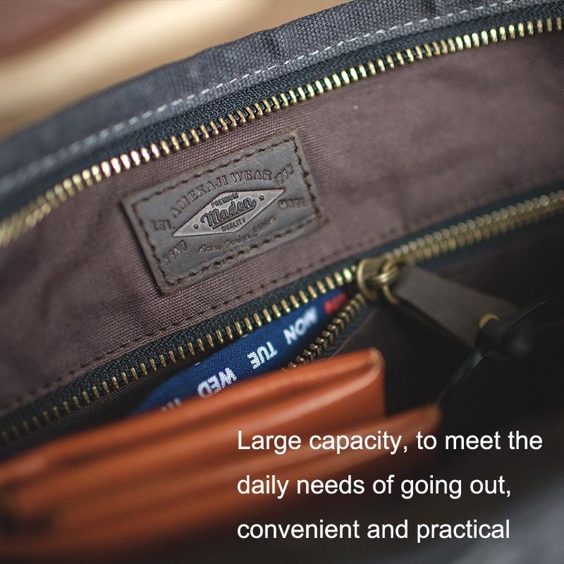 Retro Minimalist Oil Wax Canvas Shoulder Bag Dark Gray