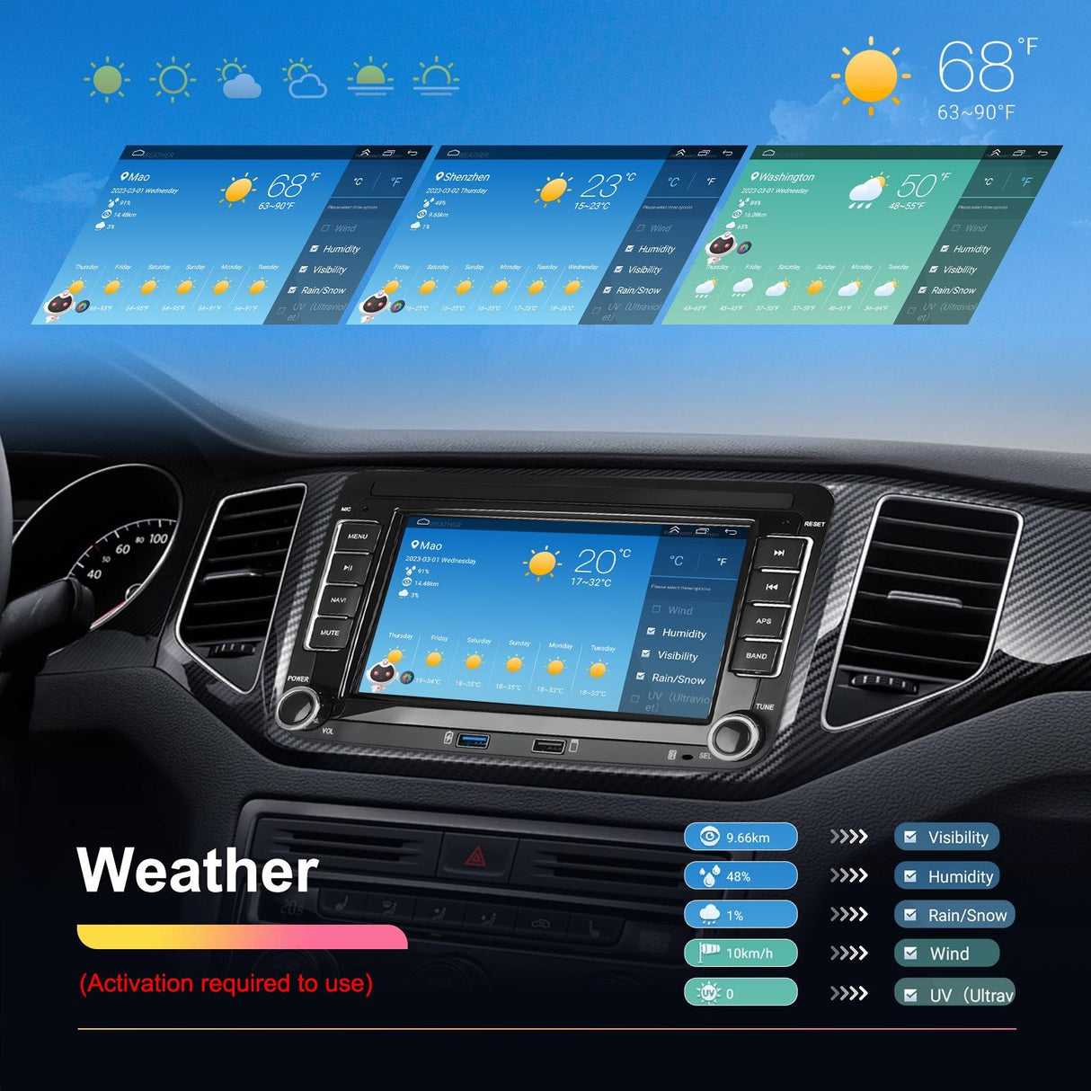 2 + 64G Carplay Android Navigation For Vw / Skoda - Reversing Camera - Large Screen