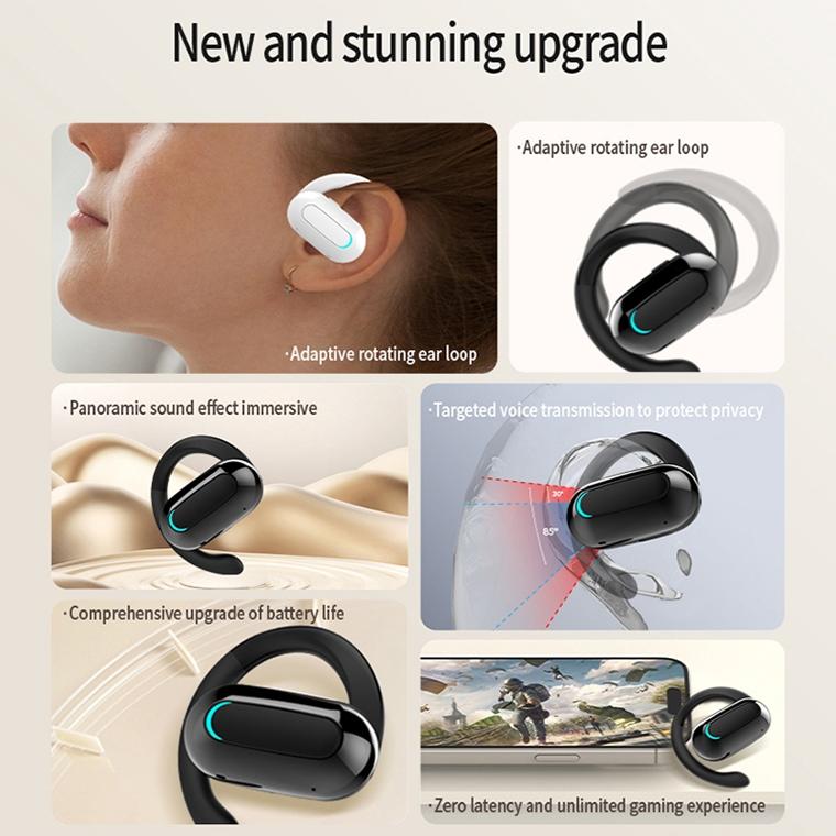 Rotatable Bluetooth Sports Earphones with Noise Reduction - Pure Black