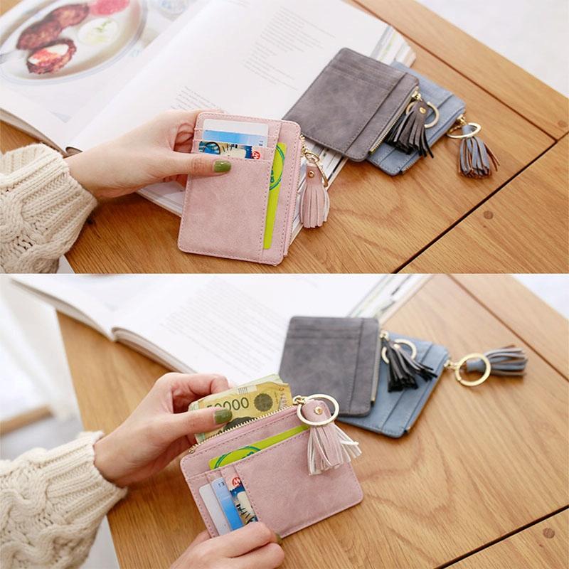 Compact Card Holder With Large Capacity Cute Mini Coin Purse - Grey
