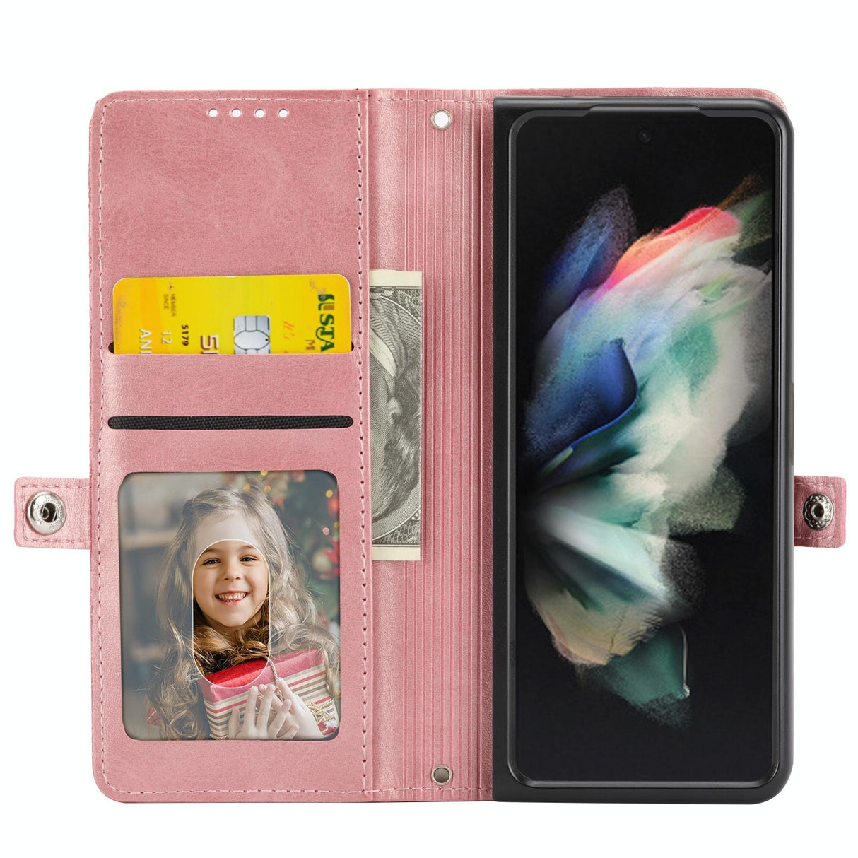 For Samsung Galaxy Z Fold4 5G Textured Leather Phone Case - Cubic Grid Design - Black