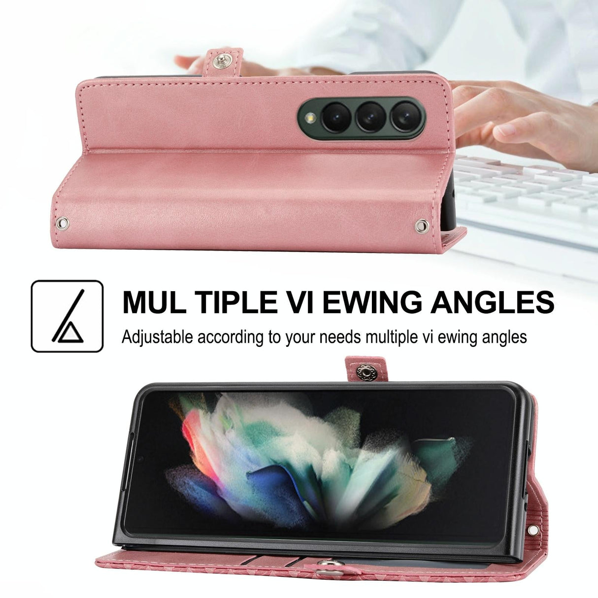 For Samsung Galaxy Z Fold4 5G Textured Leather Phone Case - Cubic Grid Design - Black