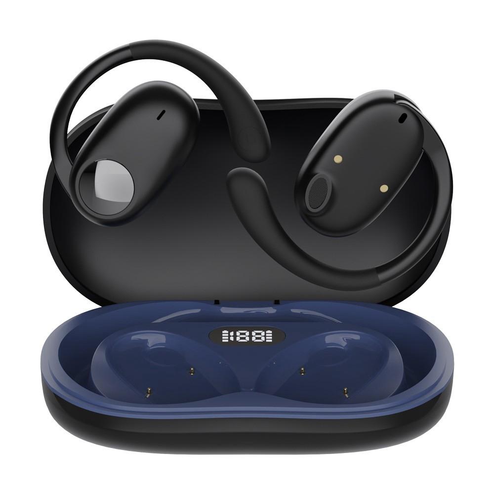 Wireless Dual-mic Bluetooth Earphones with Noise Reduction and Led Display - Black
