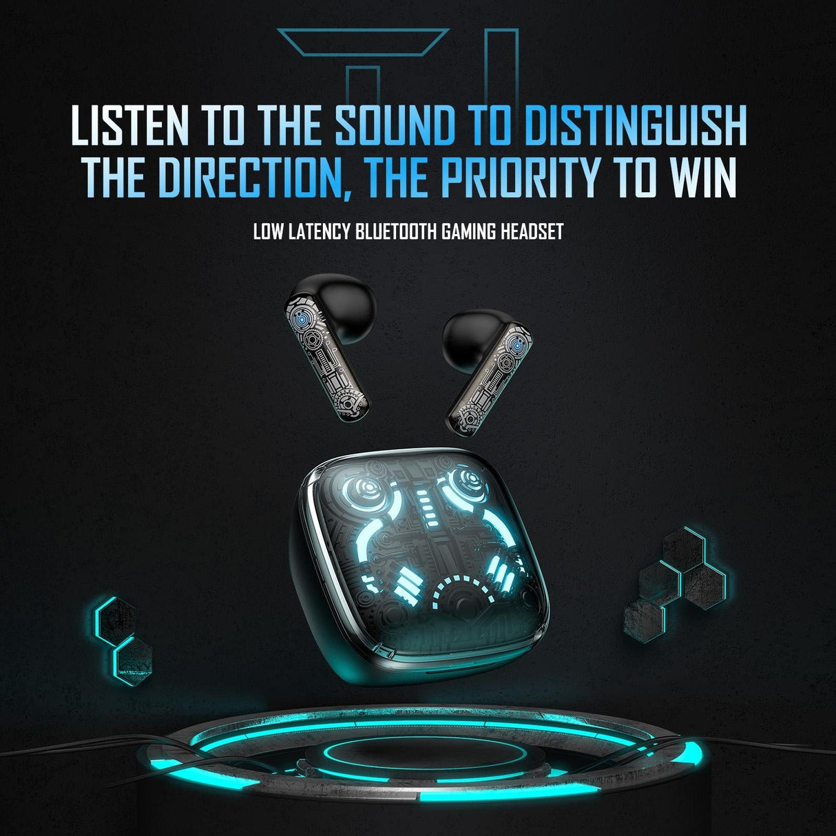 Black Tws Bluetooth Gaming Earphones with Noise Reduction