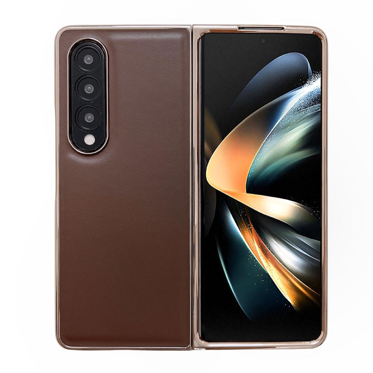 For Samsung Galaxy Z Fold4 5G Xiaoya Series Genuine Leather Plating Case - Black