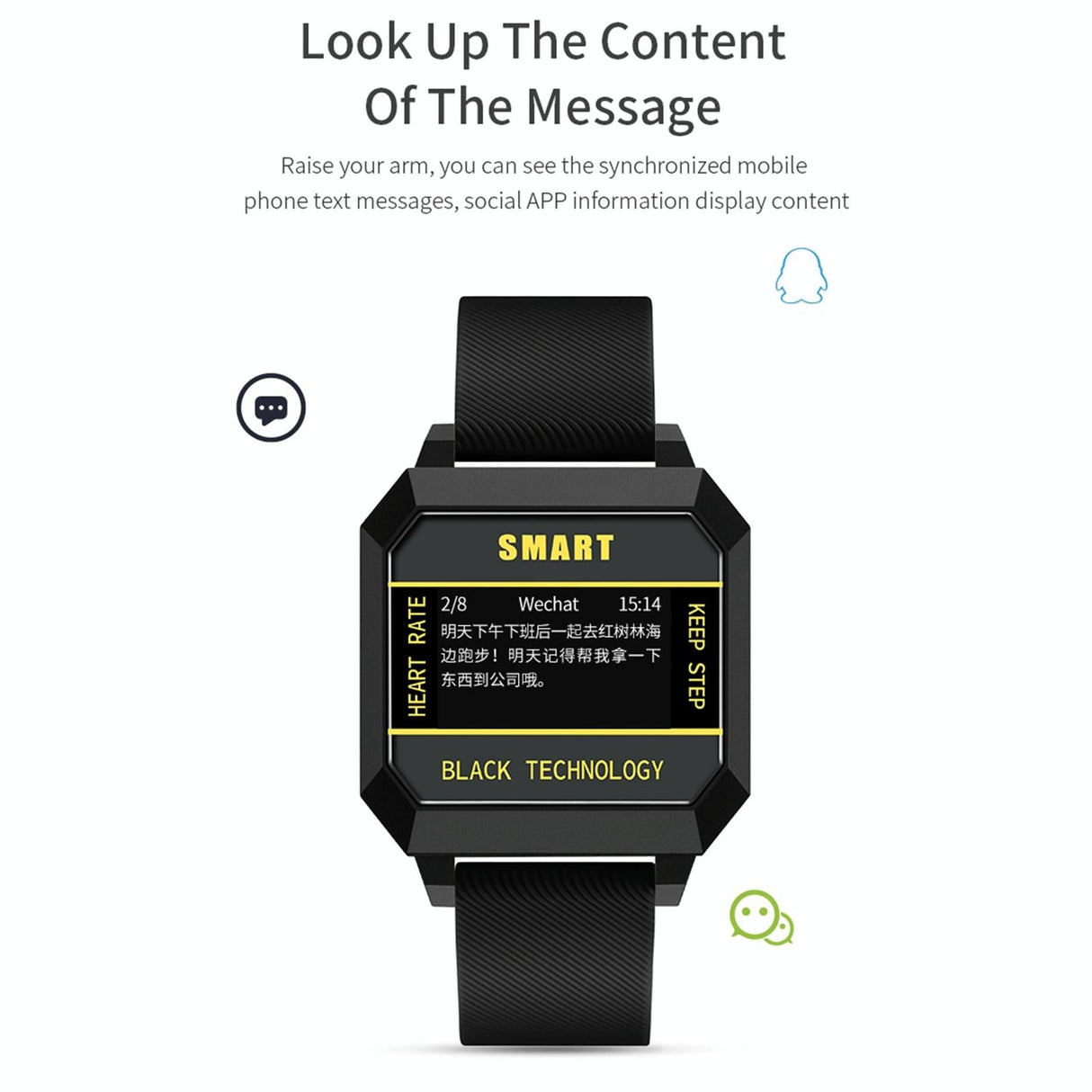 0.96 Inch Tft Screen Life Waterproof Smart Watch Support Sleep Monitoring / Heart Rate Monitoring / Blood Pressure Monitoring / Pulse Reminder - Black