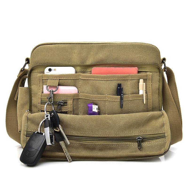 Men Vintage Canvas Single Shoulder Bag - Khaki