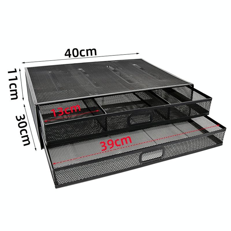 Double Iron Desktop Stand with Drawer for Height Increase and Storage - Black