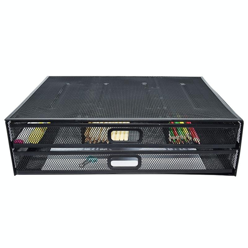 Double Iron Desktop Stand with Drawer for Height Increase and Storage - Black