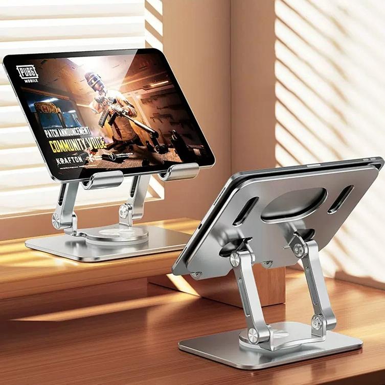Universal Tablet Stand - 360 Degree Rotating Foldable - Silver