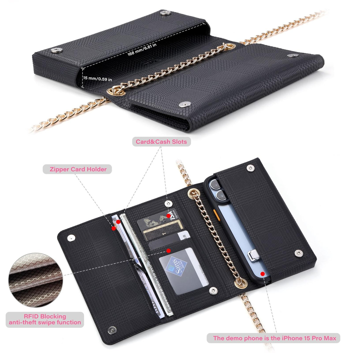 Leather Crossbody Bag With Rfid Protection 20 X 10 X 3.5Cm - Black