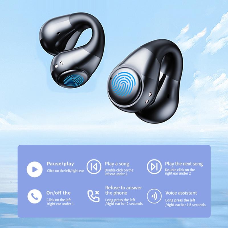 Smart Digital Display Bluetooth Earphones with Transparent Capsule Design - Black
