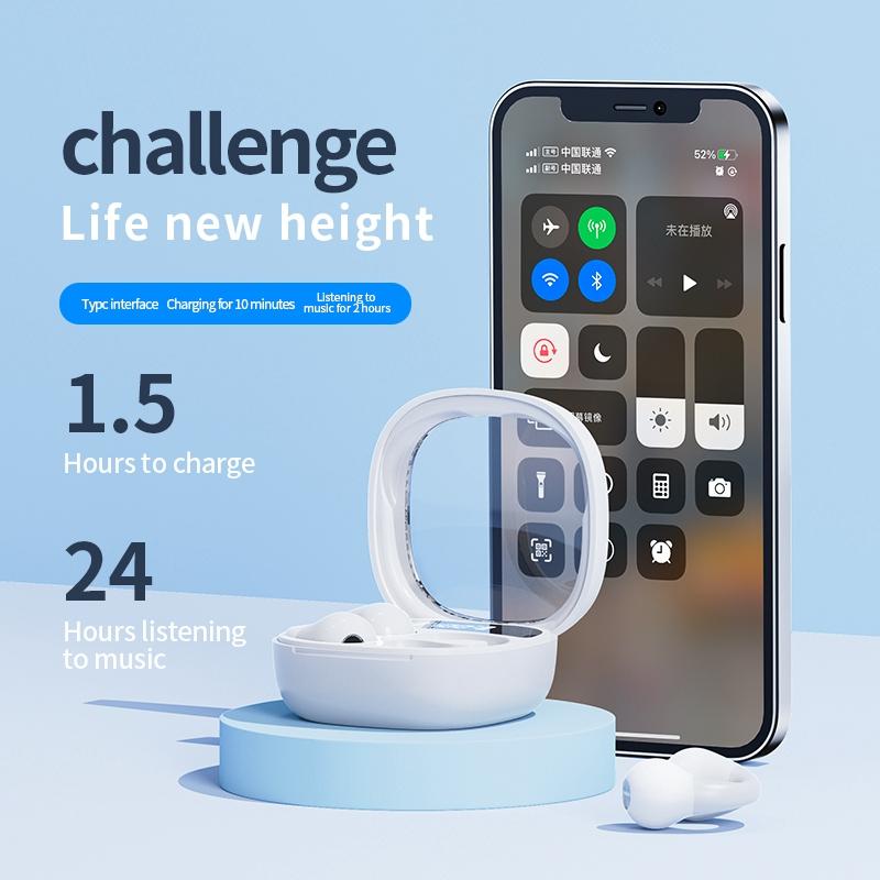 Smart Digital Display Bluetooth Earphones with Transparent Capsule Design - Black