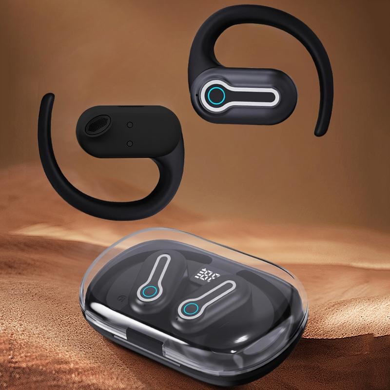 Wireless Stereo Earphones with Charging Case - Hanging Ear Design - Black
