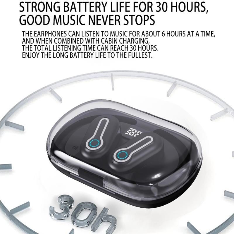 Wireless Stereo Earphones with Charging Case - Hanging Ear Design - Black