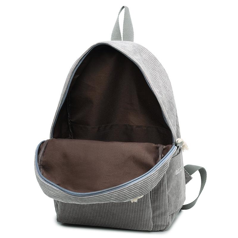 Girls' and Women Corduroy Backpack - School - Light Grey