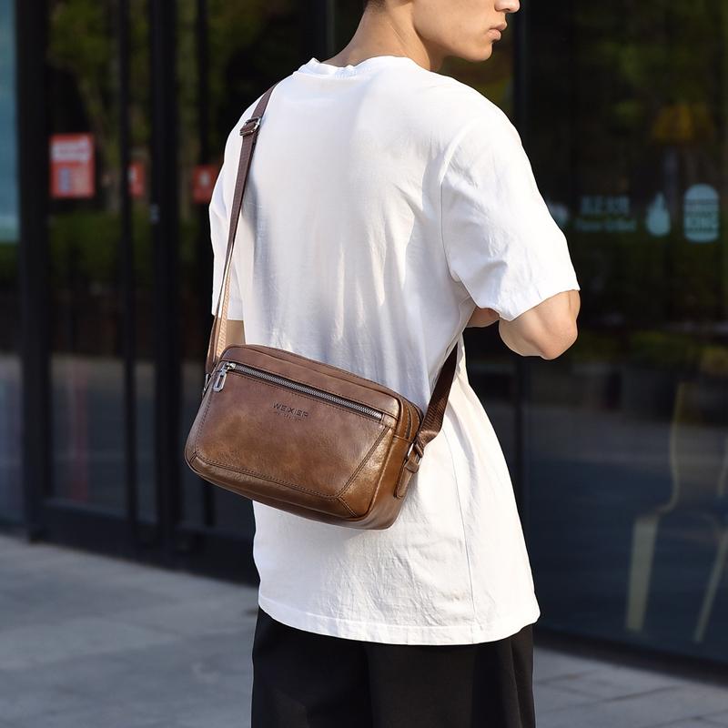 Large Capacity Men Crossbody Bag Casual Pu Handbag Black