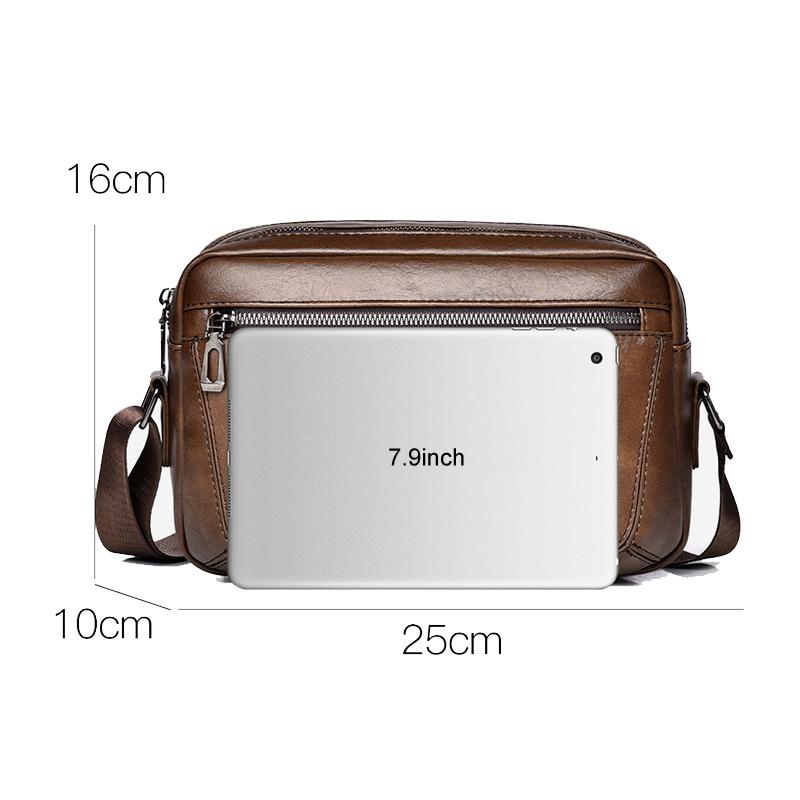 Large Capacity Men Crossbody Bag Casual Pu Handbag Black