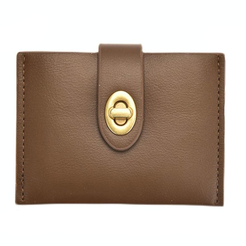 Mini Retro Lock Coin Purse Multi Slot Pu Leather Card Bag - Black