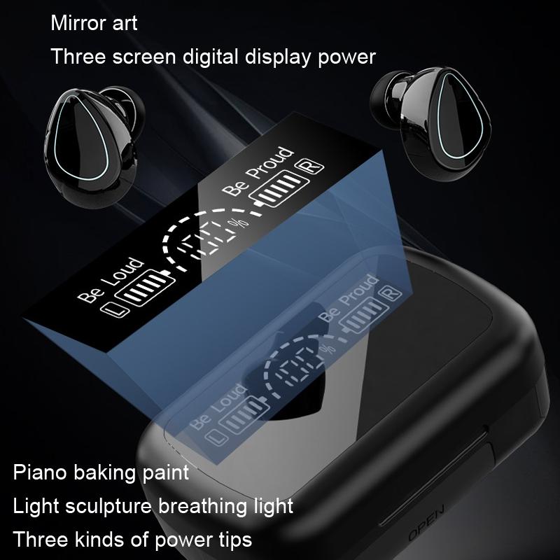 Mini Bluetooth Headset with Charging Bin and Digital Display - Black