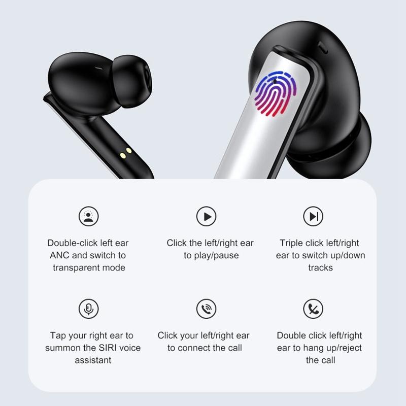 Wireless Anc Bluetooth Earphones - Active Noise Reduction - Black